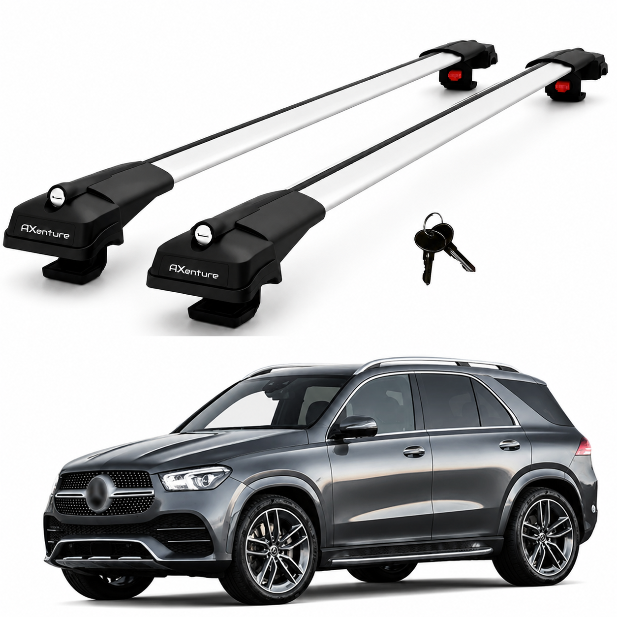 2X Roof Bars for Mercedes Gle V167 2020-2026 Lockable Roof Rack Cross Bars Grey