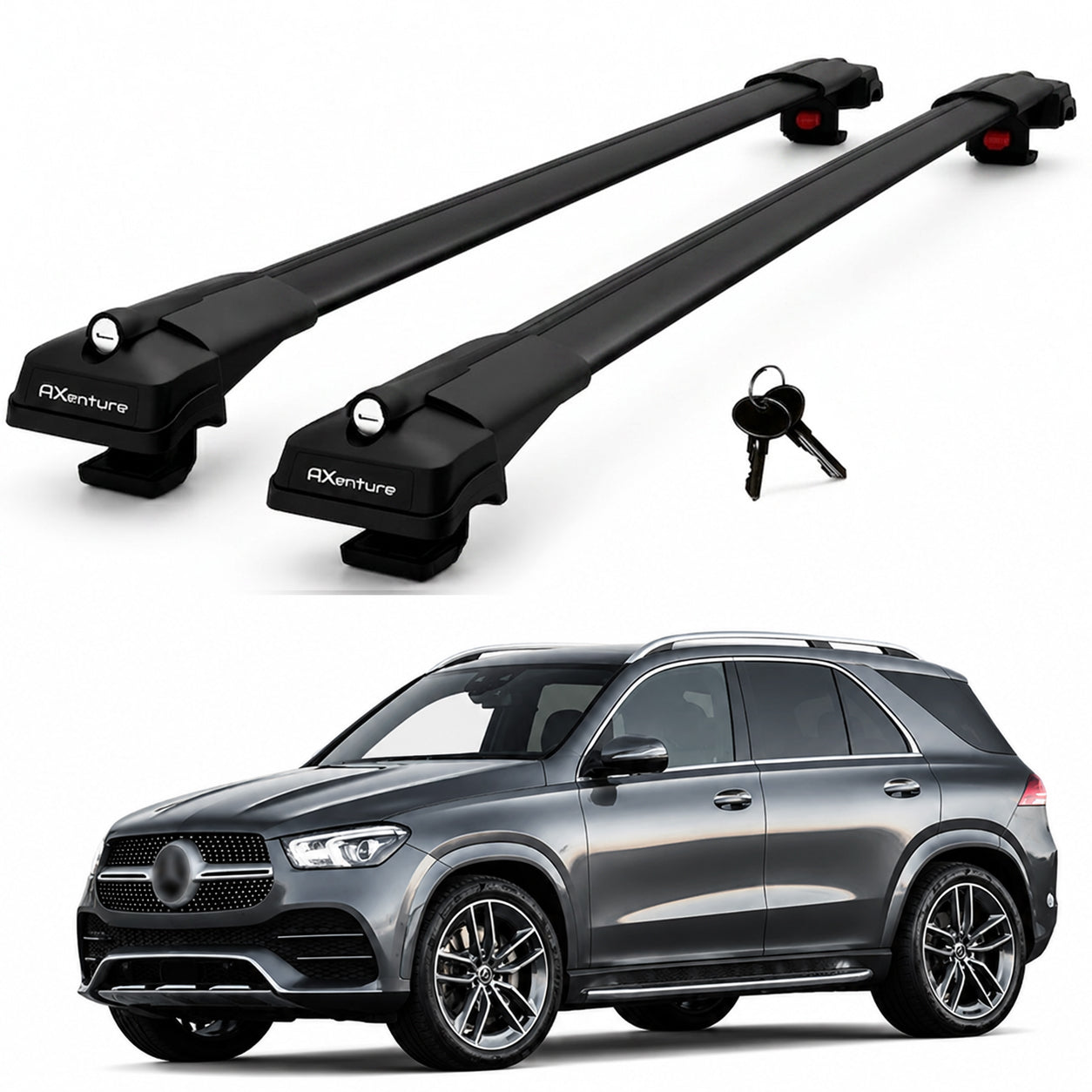 2X Roof Bars for Mercedes Gle V167 2020-2026 Lockable Roof Rack Cross Bars Black