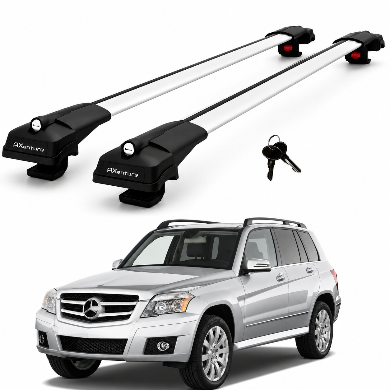 2X Roof Bars for Mercedes Glk X204 2008-2015 Lockable Roof Rack Cross Bars Grey