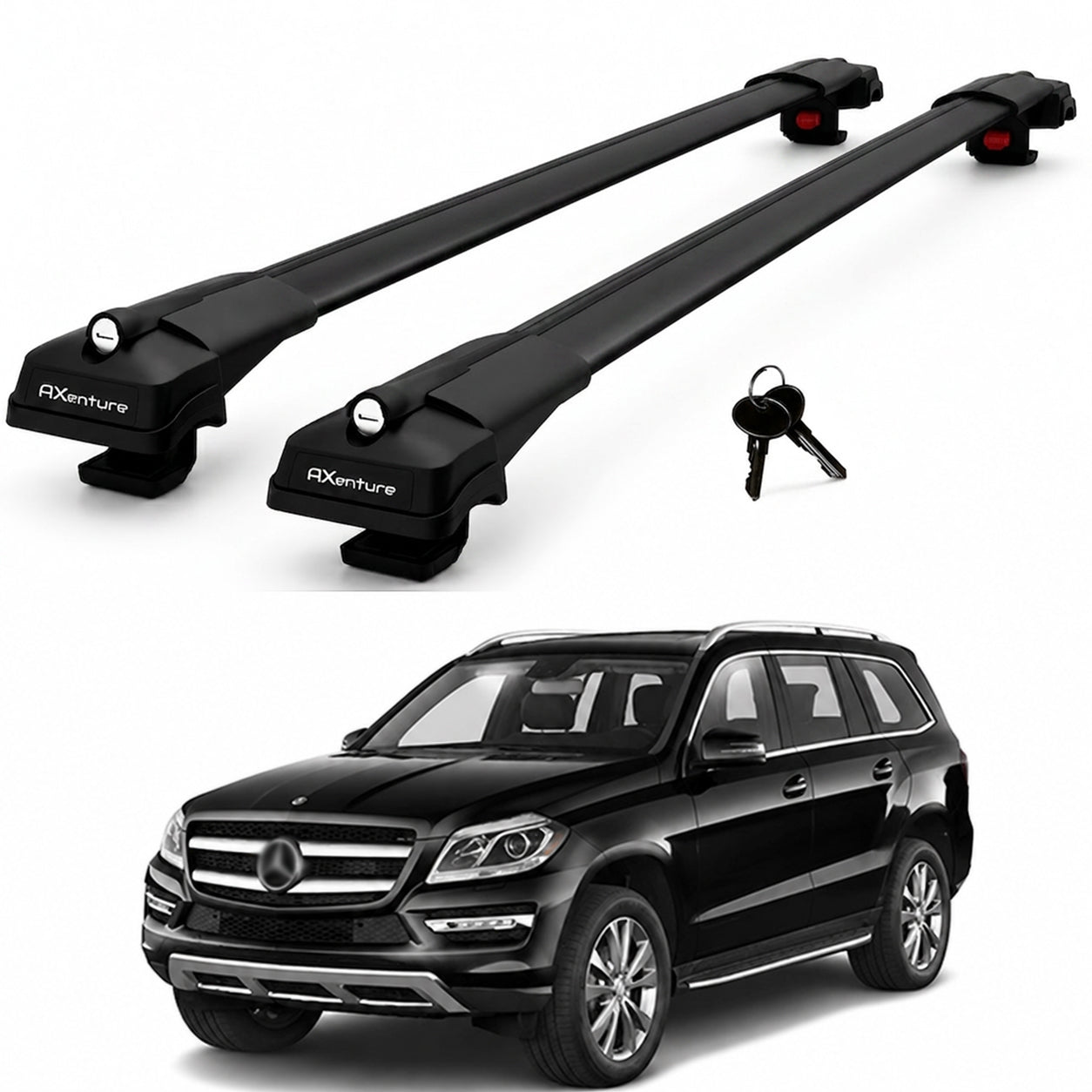 2X Roof Bars for Mercedes Gl X166 2013-2019 Lockable Roof Rack Cross Bars Black