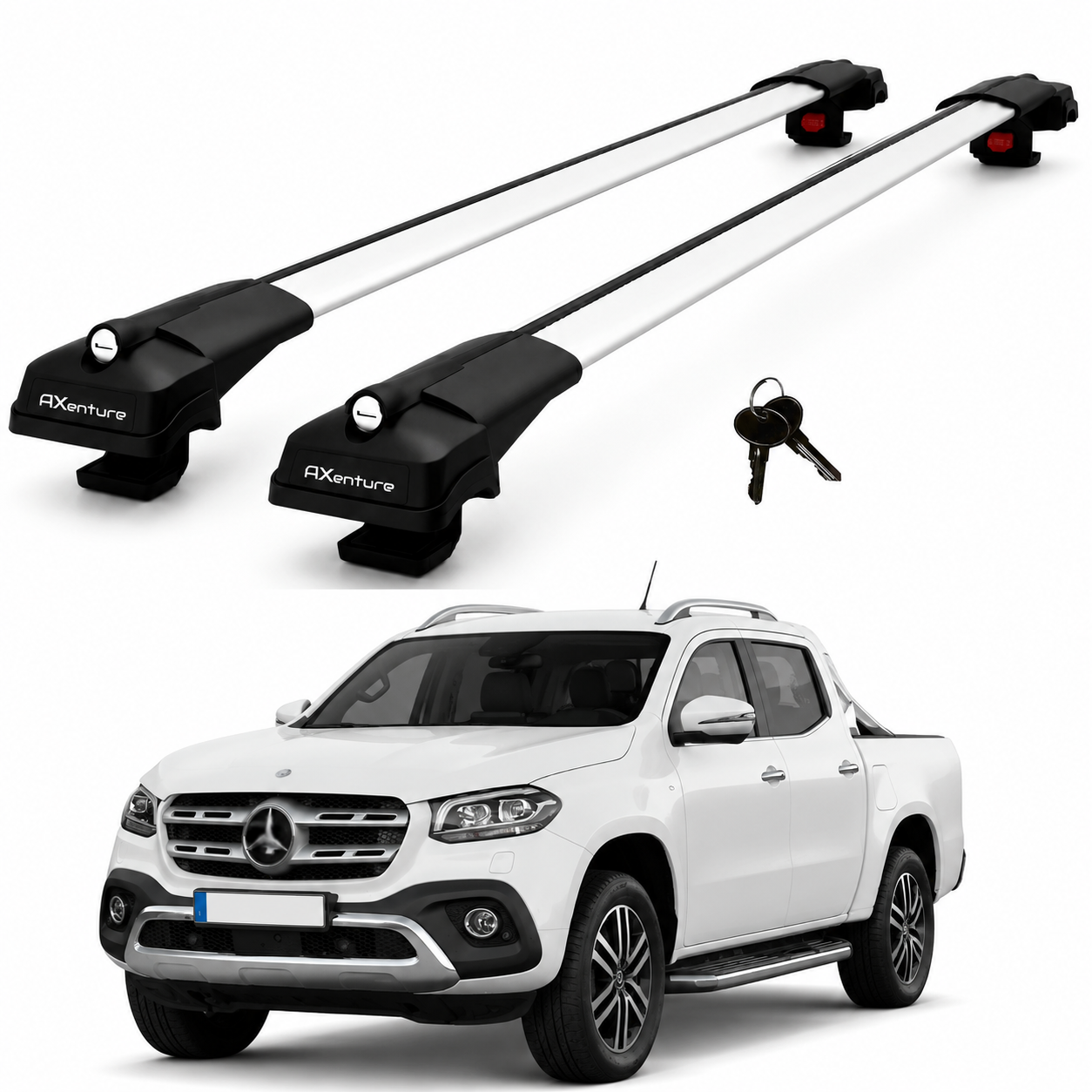2X Roof Bars for Mercedes X-Class W470 2017-2020 Lockable Roof Rack Grey