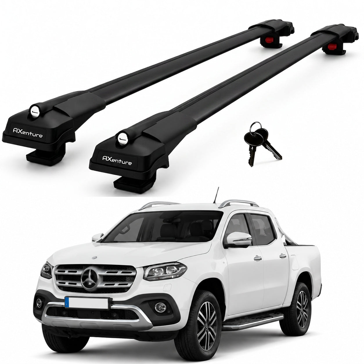 2X Roof Bars for Mercedes X-Class W470 2017-2020 Lockable Roof Rack Black