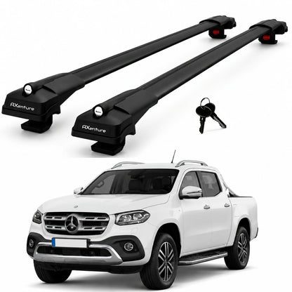 2X Roof Bars for Mercedes X-Class W470 2017-2020 Lockable Roof Rack Black