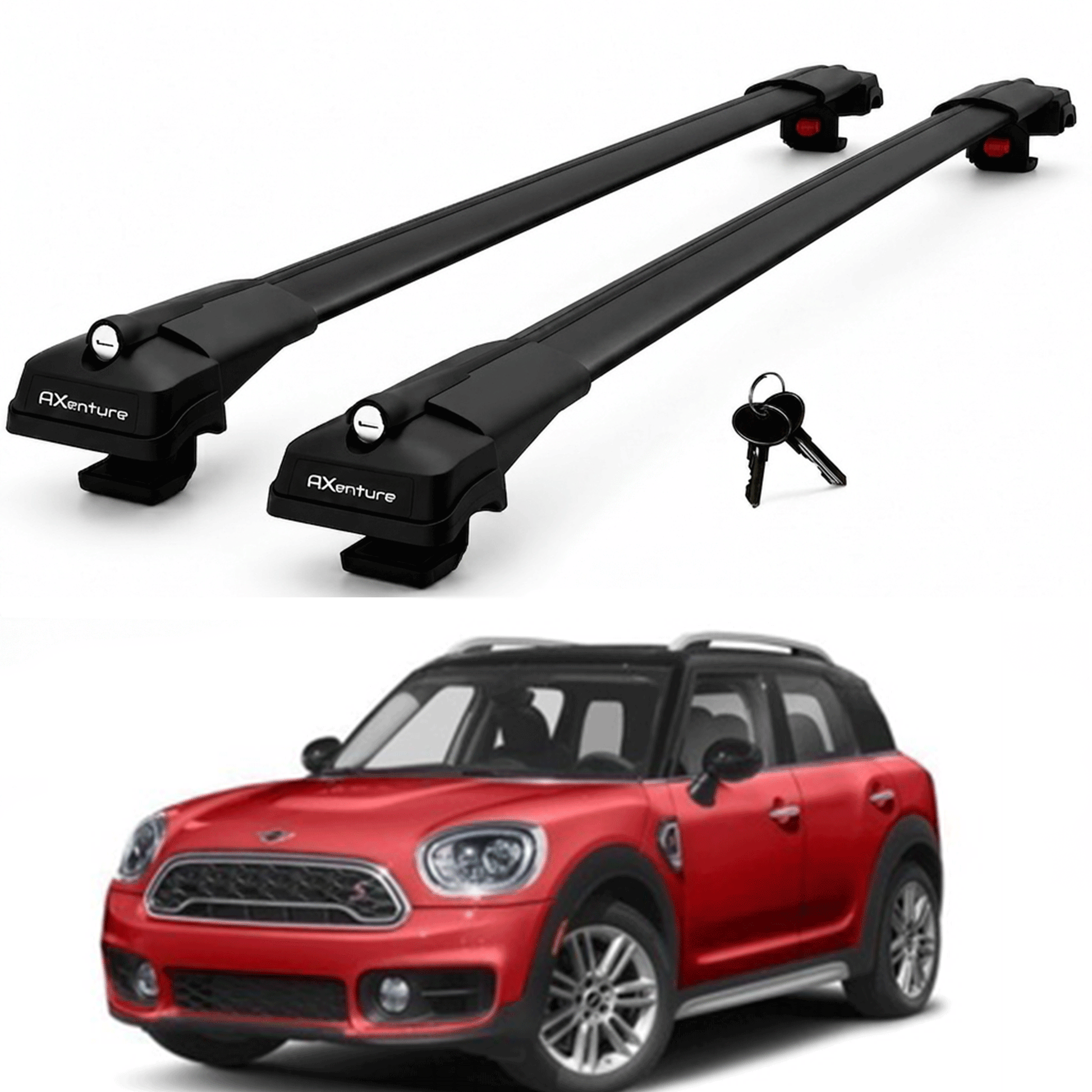 2X Roof Bars for Mini Countryman F60 2017–2023 Lockable Roof Rack Black
