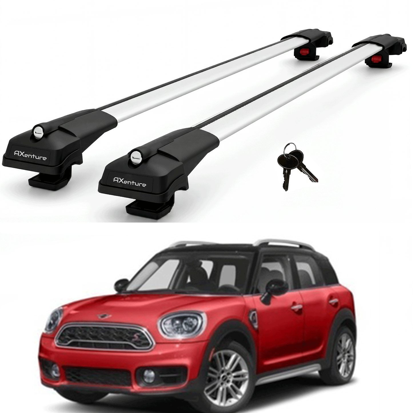 2X Roof Bars for Mini Countryman F60 2017–2023 Lockable Roof Rack Cross Bar Grey