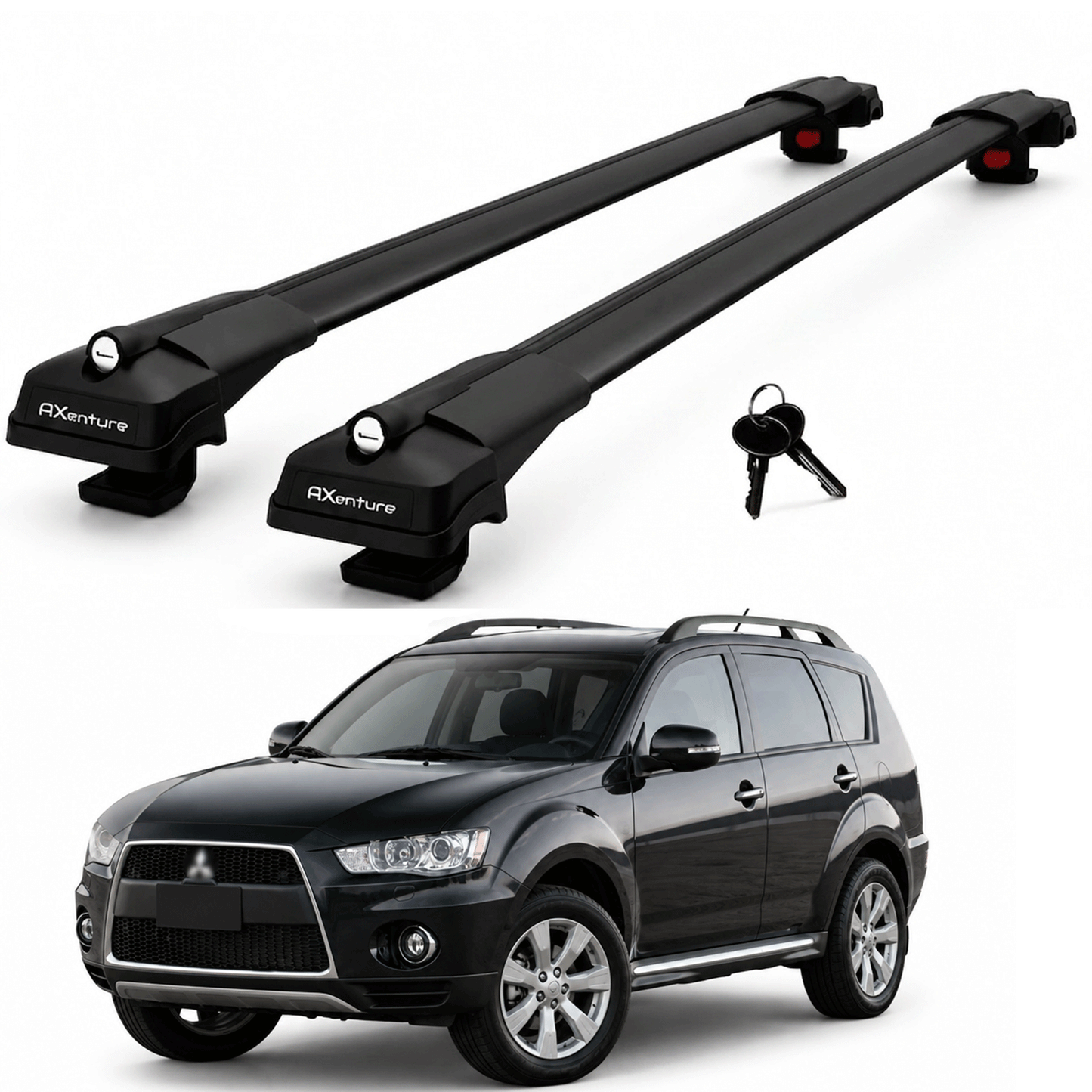 2X Roof Bars for Mitsubishi Outlander 2008-2012 Lockable Roof Rack Black