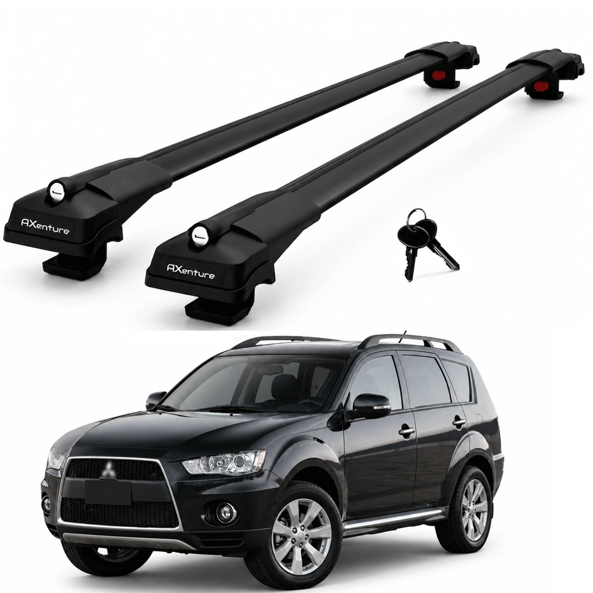 2X Roof Bars for Mitsubishi Outlander 2008-2012 Lockable Roof Rack Black