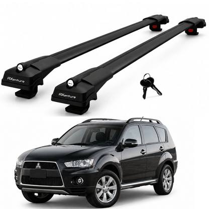 2X Roof Bars for Mitsubishi Outlander 2008-2012 Lockable Roof Rack Black