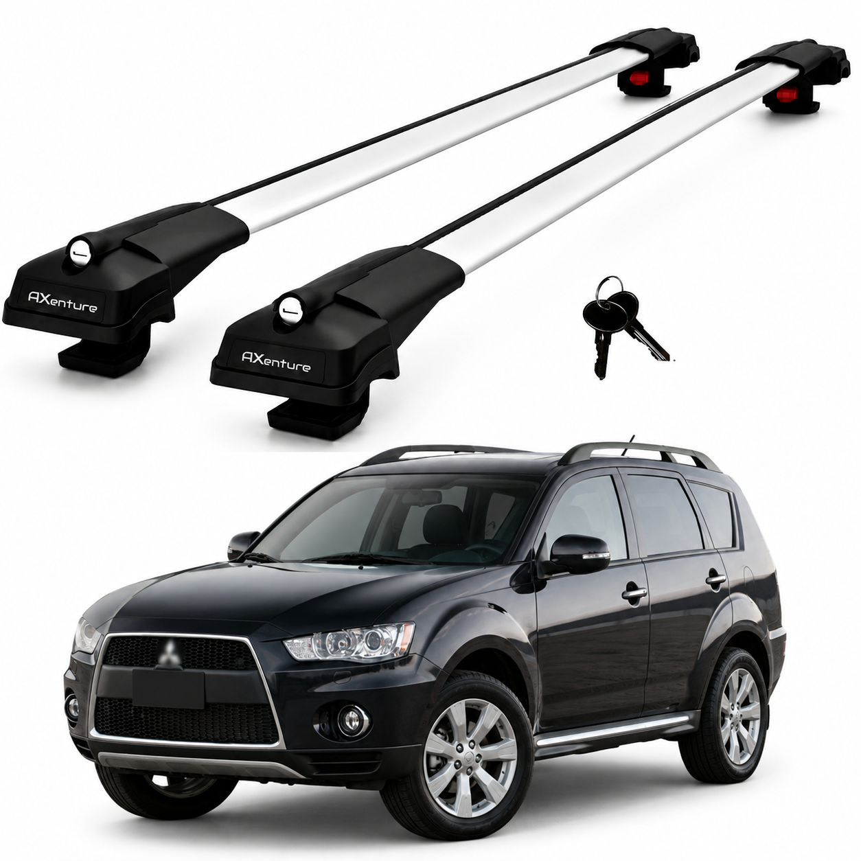 2X Roof Bars for Mitsubishi Outlander 2008-2012 Lockable Roof Rack Grey