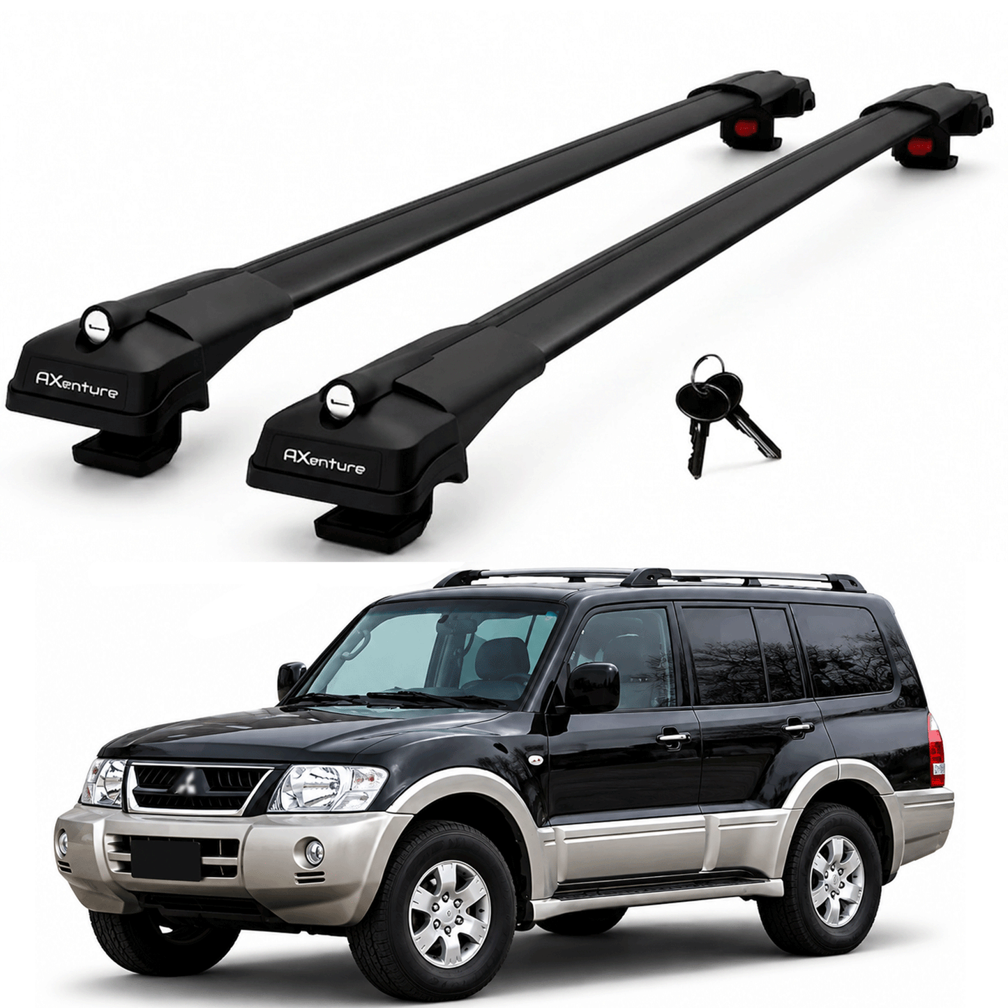 2X Roof Bars for Mitsubishi Pajero/Shogun V60 2001-2006 Lockable Roof Rack Black