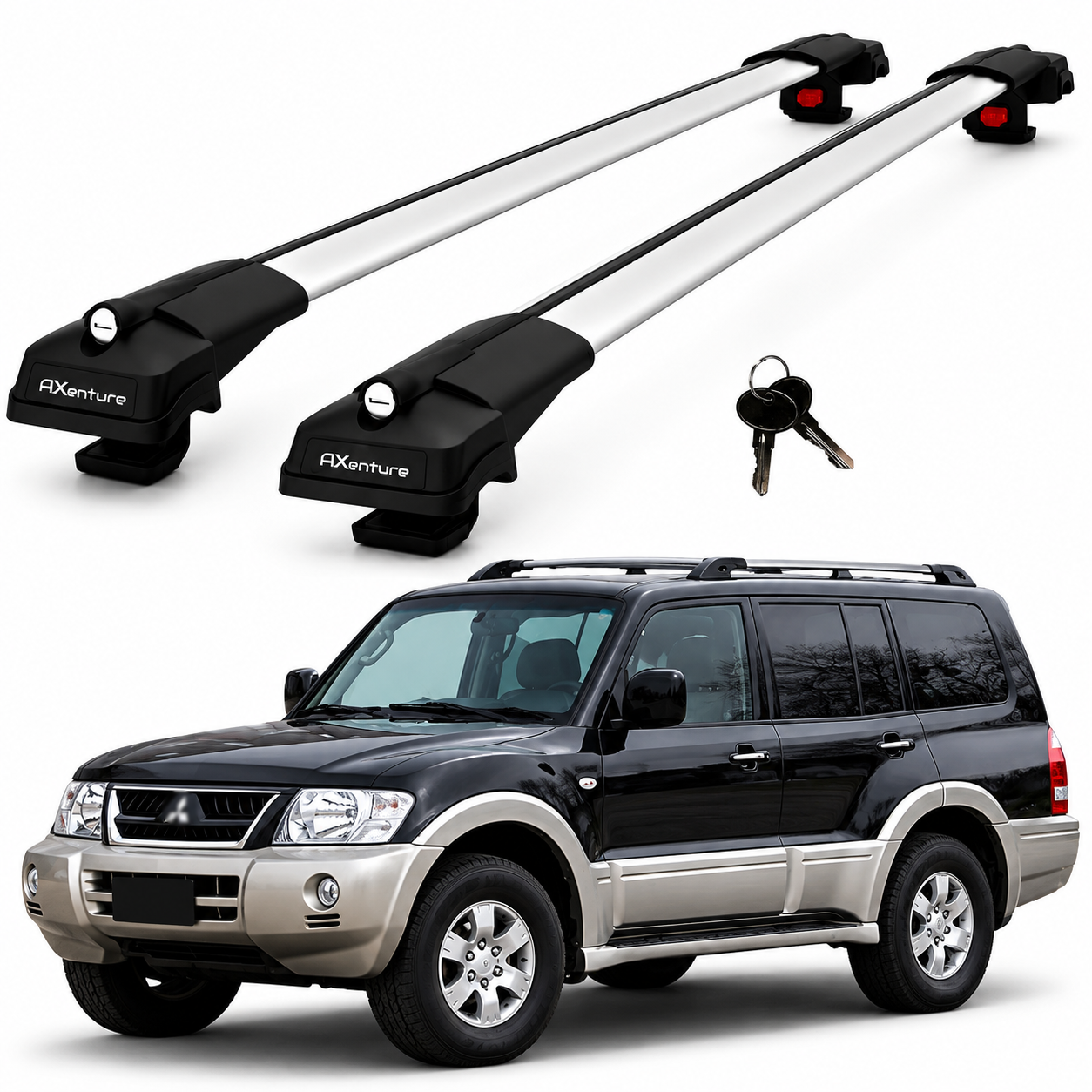 2X Roof Bars for Mitsubishi Pajero/Shogun V60 2001-2006 Lockable Roof Rack Grey