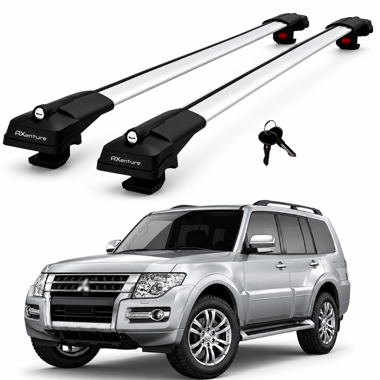 2X Roof Bars for Mitsubishi Pajero/Shogun V80 2006-2021 Lockable Roof Rack Grey