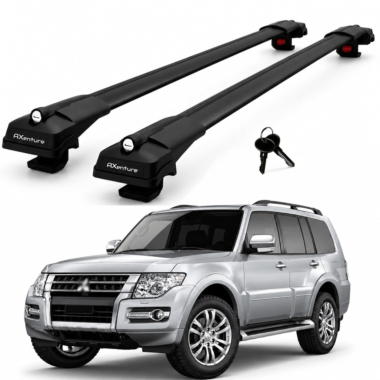 2X Roof Bars for Mitsubishi Pajero/Shogun V80 2006-2021 Lockable Roof Rack Black