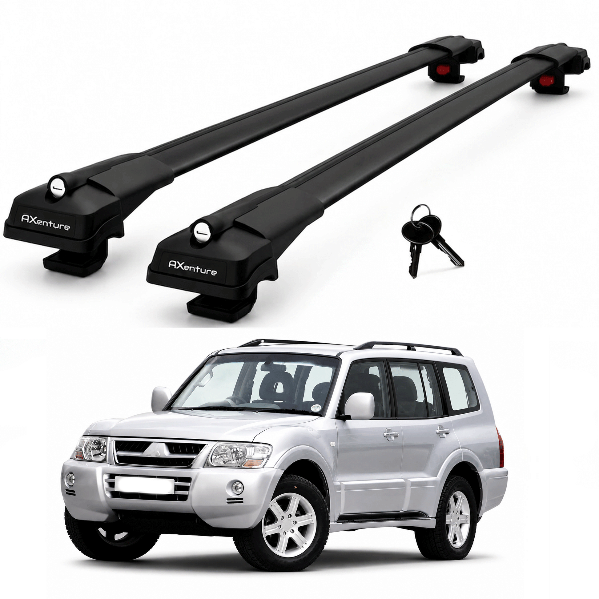 2X Roof Bars for Mitsubishi Shogun Sport 2001-2006 Lockable Roof Rack Black