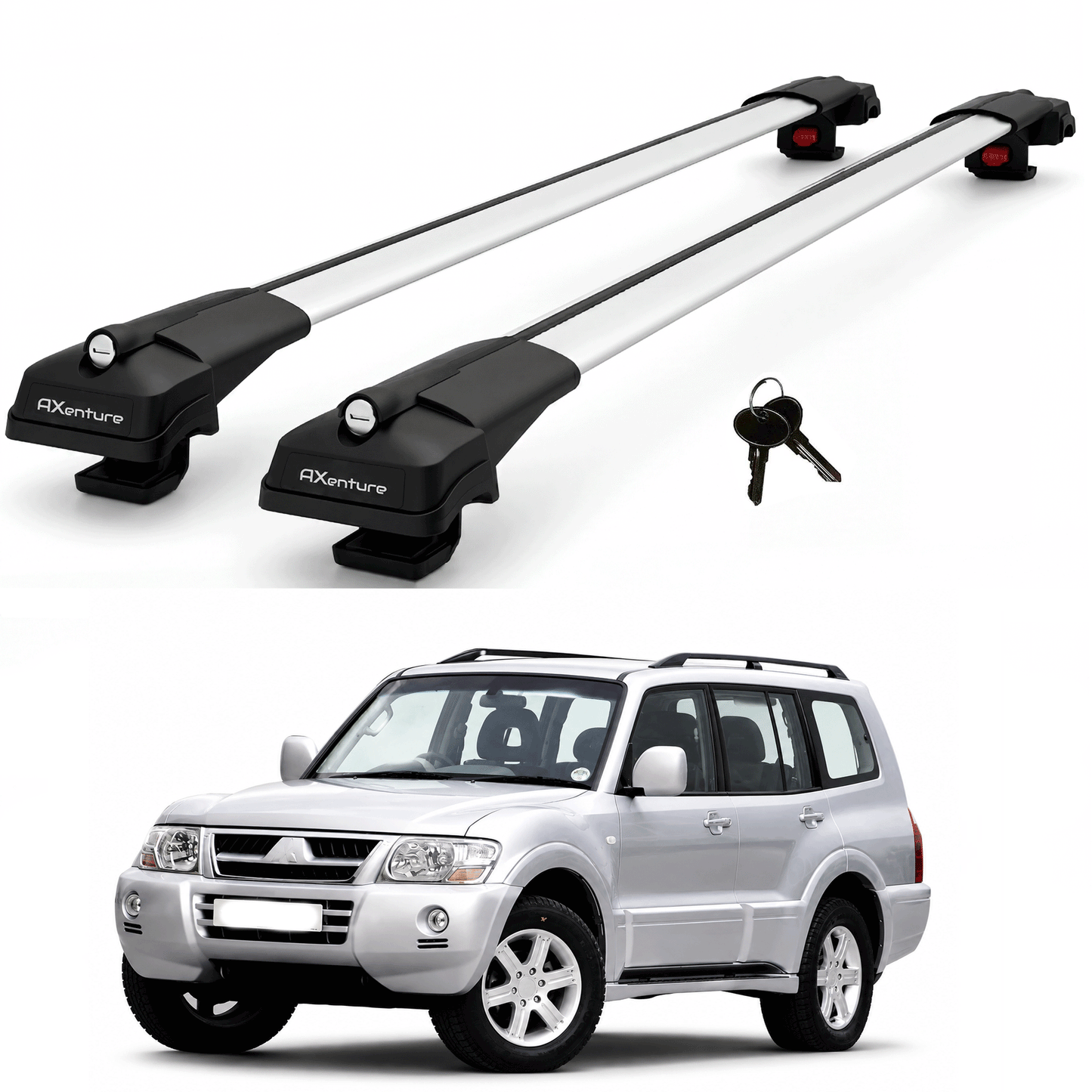 2X Roof Bars for Mitsubishi Shogun Sport 2001-2006 Lockable Roof Rack Grey