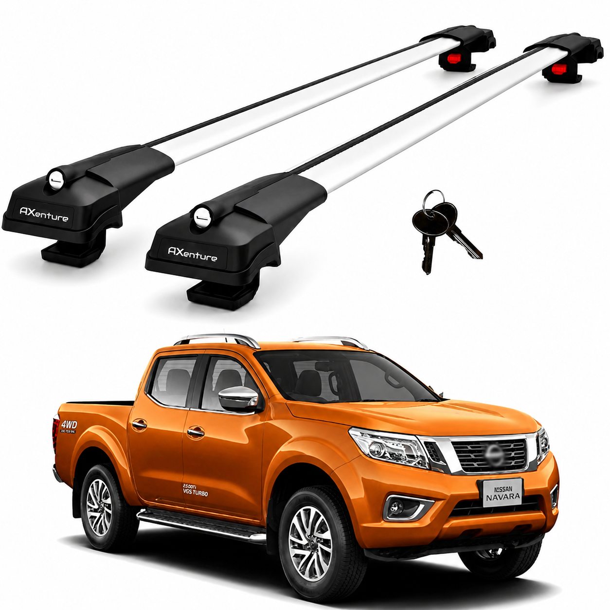 2X Roof Bars for Nissan Navara 4X4 Double Cab 2016-2021 Lockable Roof Rack Grey