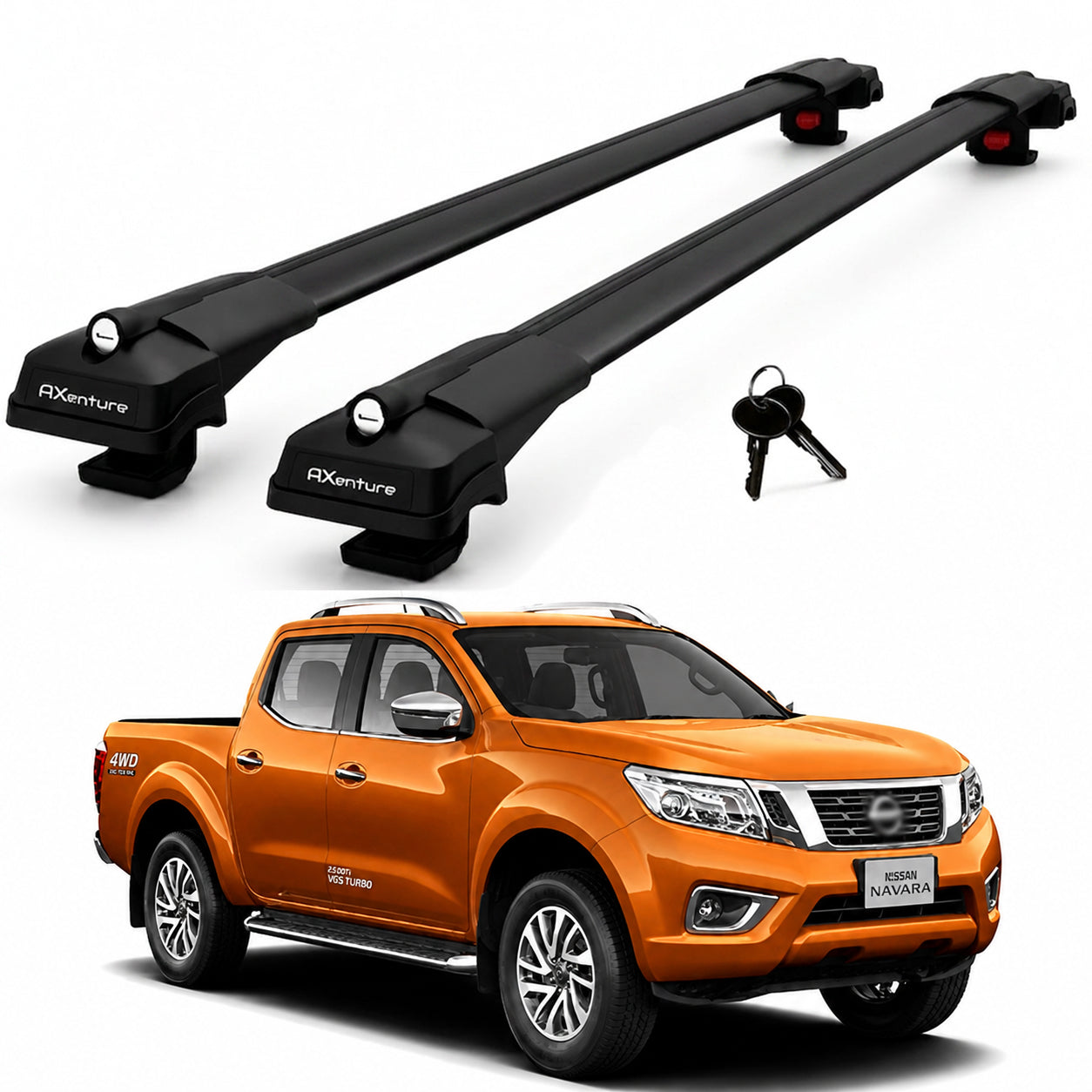 2X Roof Bars for Nissan Navara 4X4 Double Cab 2016-2021 Lockable Roof Rack Black