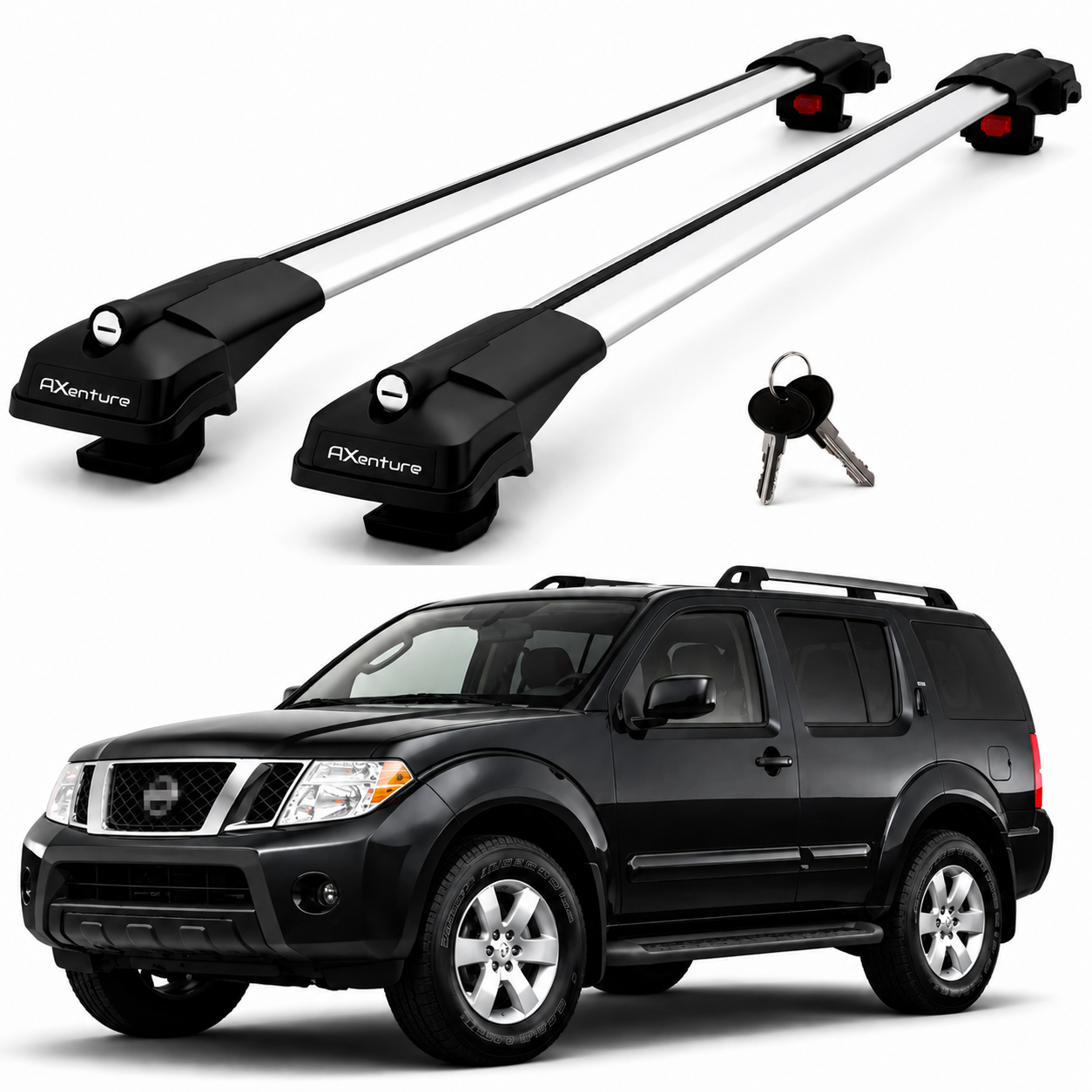 2X Roof Bars for Nissan Pathfinder R51 2005-2012 Lockable Roof Rack Grey