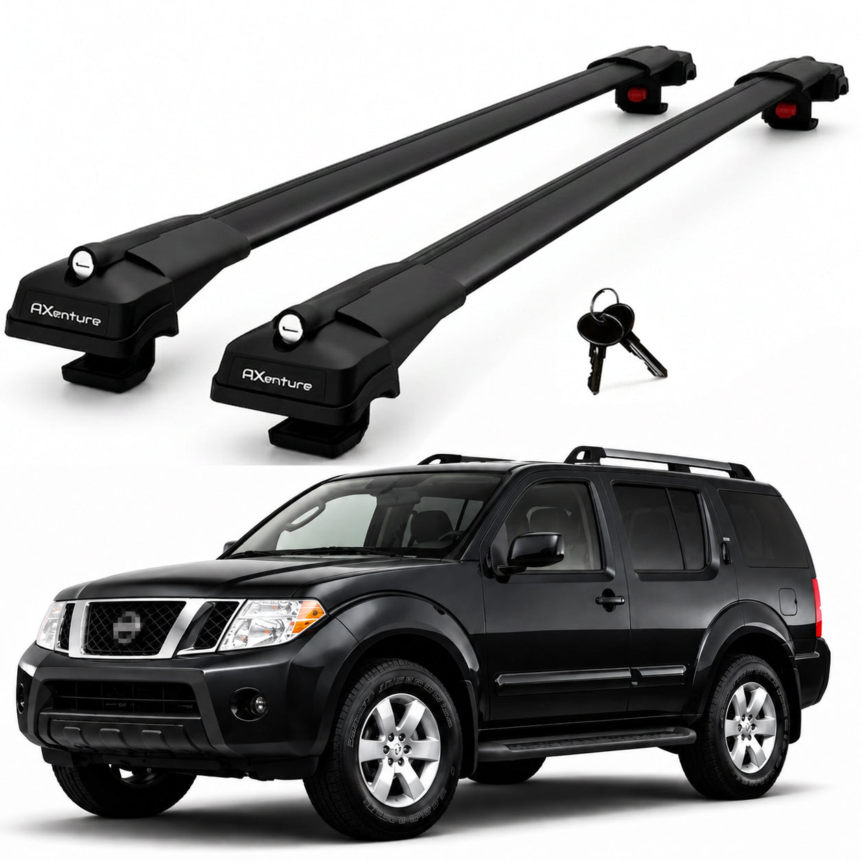 2X Roof Bars for Nissan Pathfinder R51 2005-2012 Lockable Roof Rack Black
