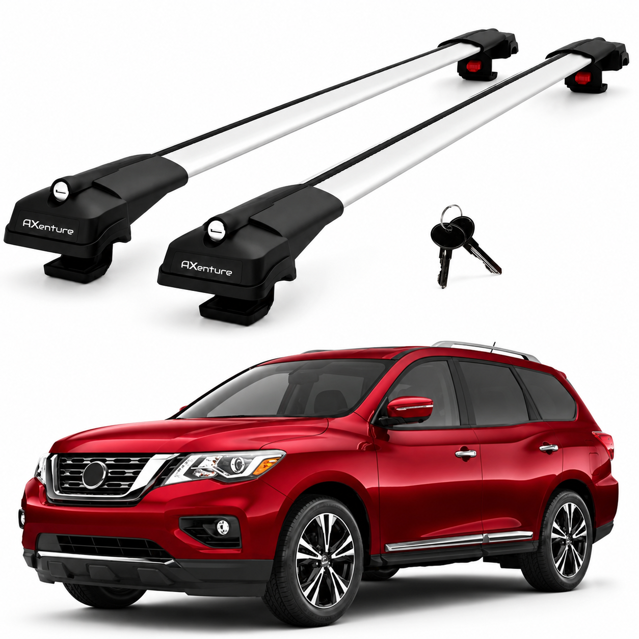 2X Roof Bars for Nissan Pathfinder R52 2013-2020 Lockable Roof Rack Grey