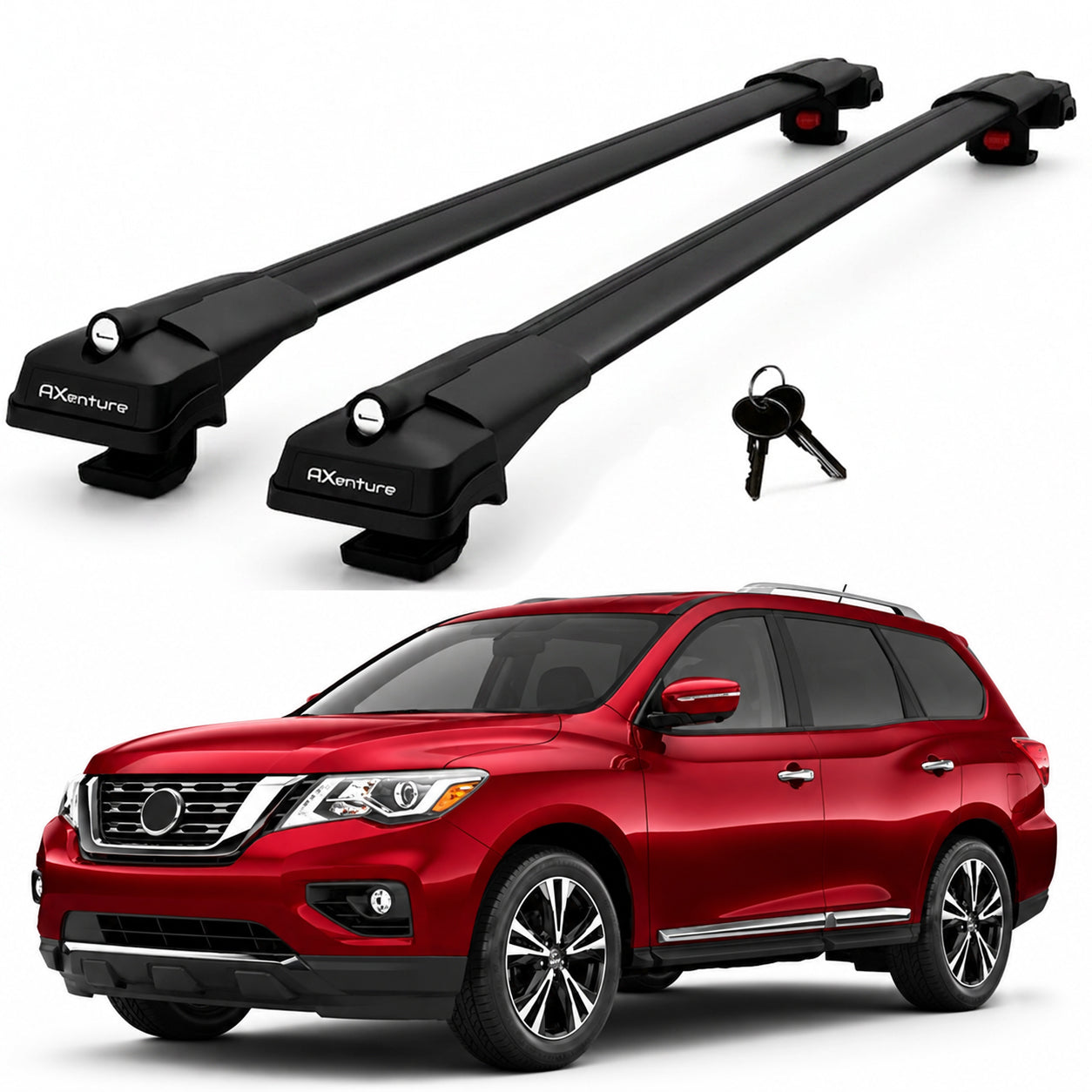 2X Roof Bars for Nissan Pathfinder R52 2013-2020 Lockable Roof Rack Black
