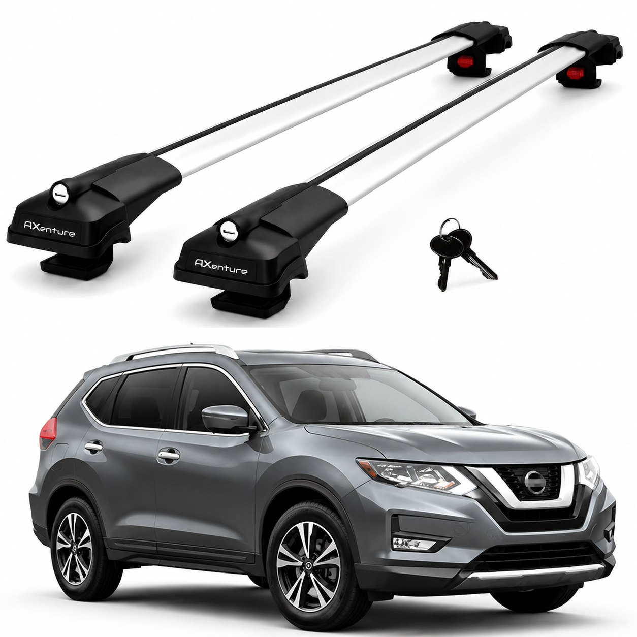 2X Roof Bars for Nissan X-Trail T32 2013-2020 Lockable Roof Rack Cross Bars Grey