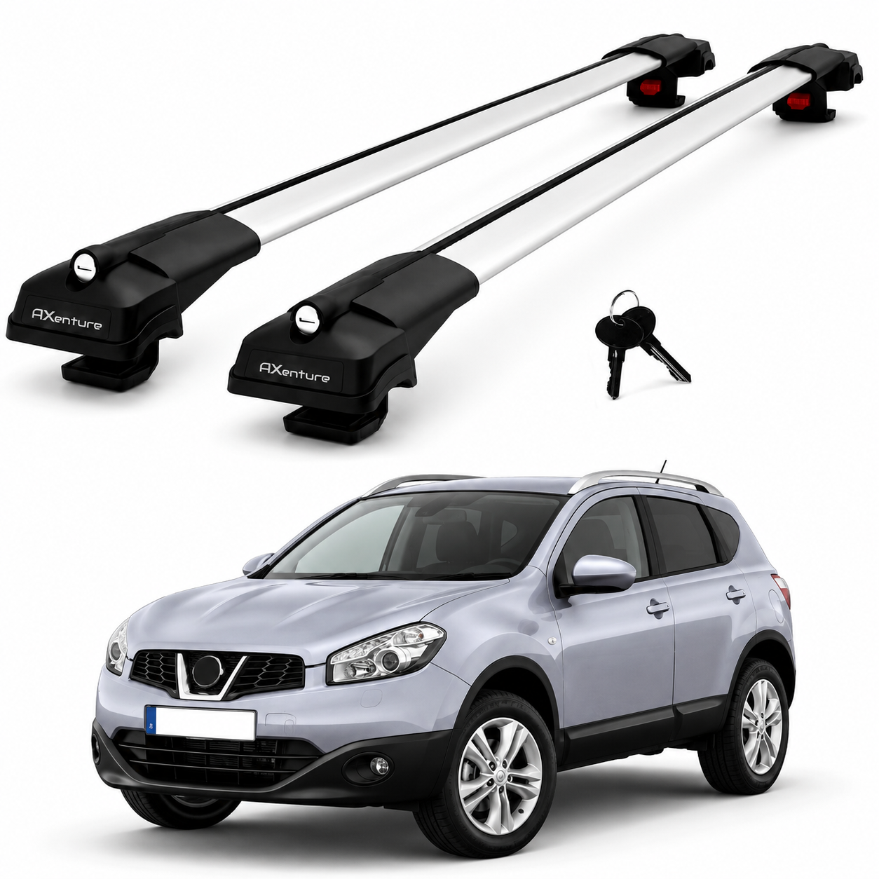 2X Roof Bars for Nissan Qashqai J10 2007-2013 Lockable Roof Rack Cross Bars Grey