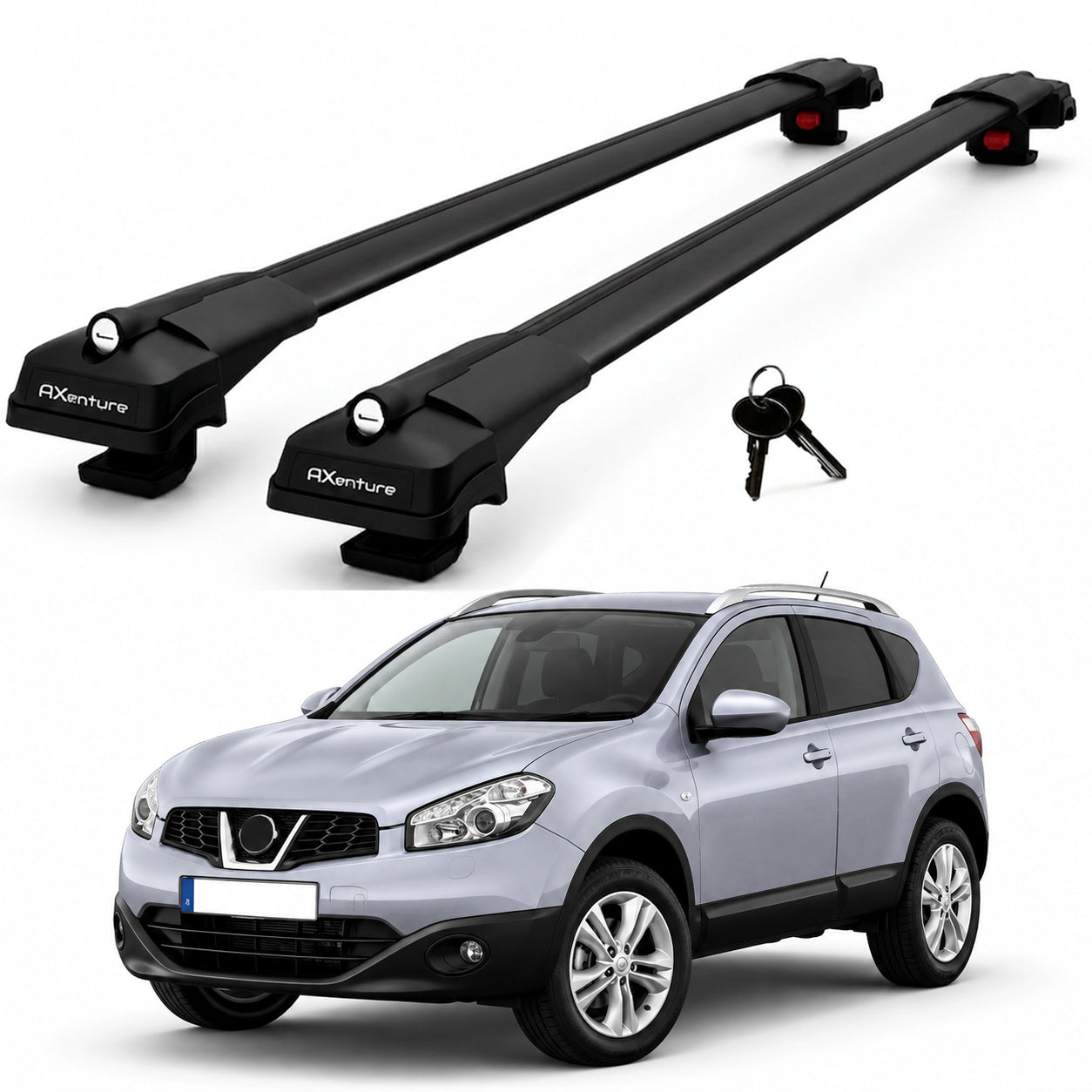 2X Roof Bars for Nissan Qashqai J10 2007-2013 Lockable Roof Rack Cross Bar Black