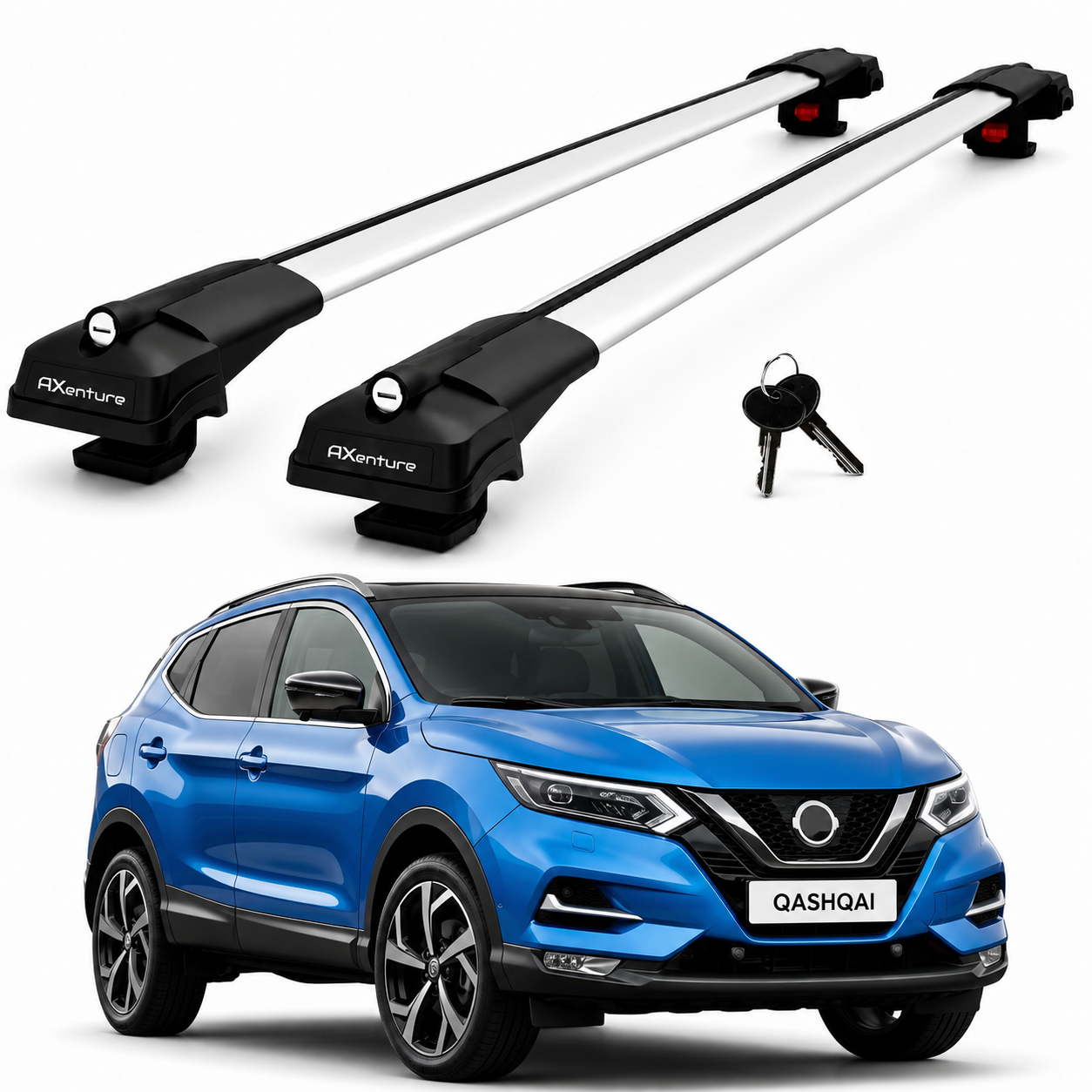 2X Roof Bars for Nissan Qashqai J11 2014–2020 Lockable Roof Rack Cross Bars Grey