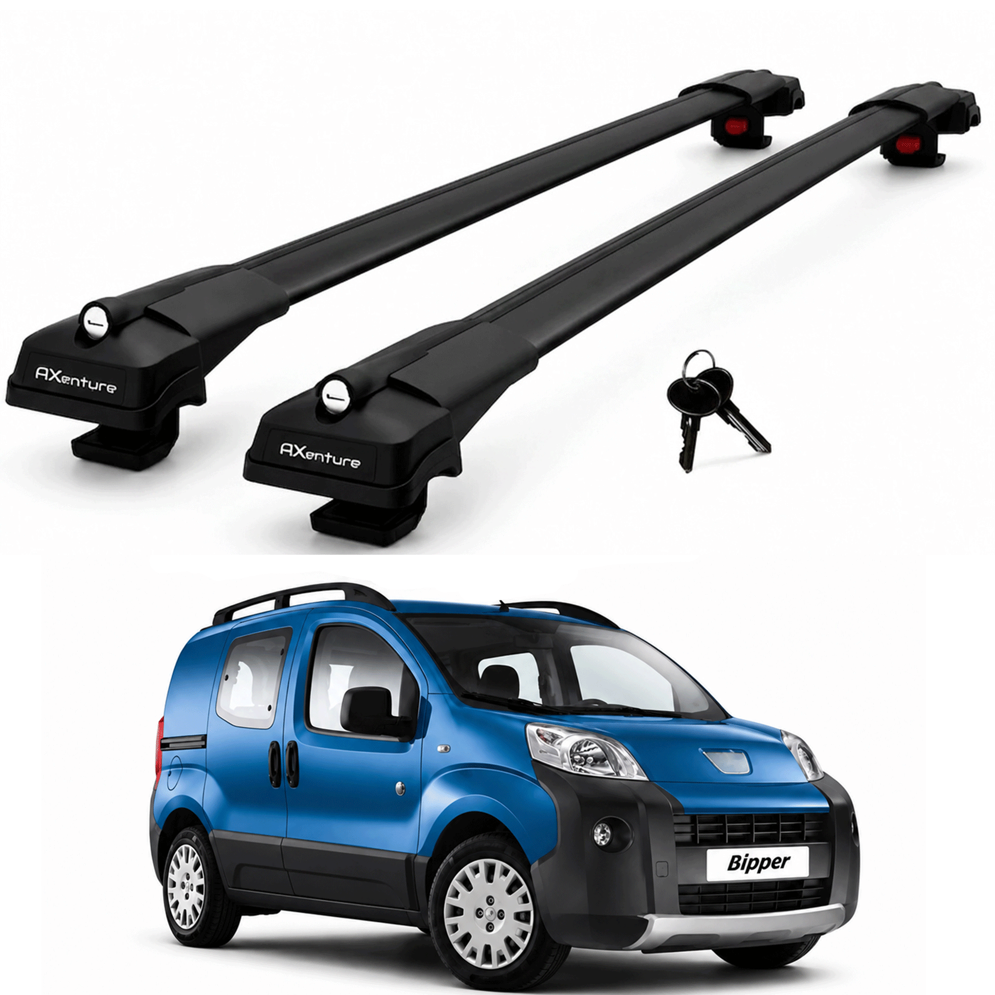 2X Roof Bars for Peugeot Bipper 2008-2016 Lockable Roof Rack Cross Bars Black