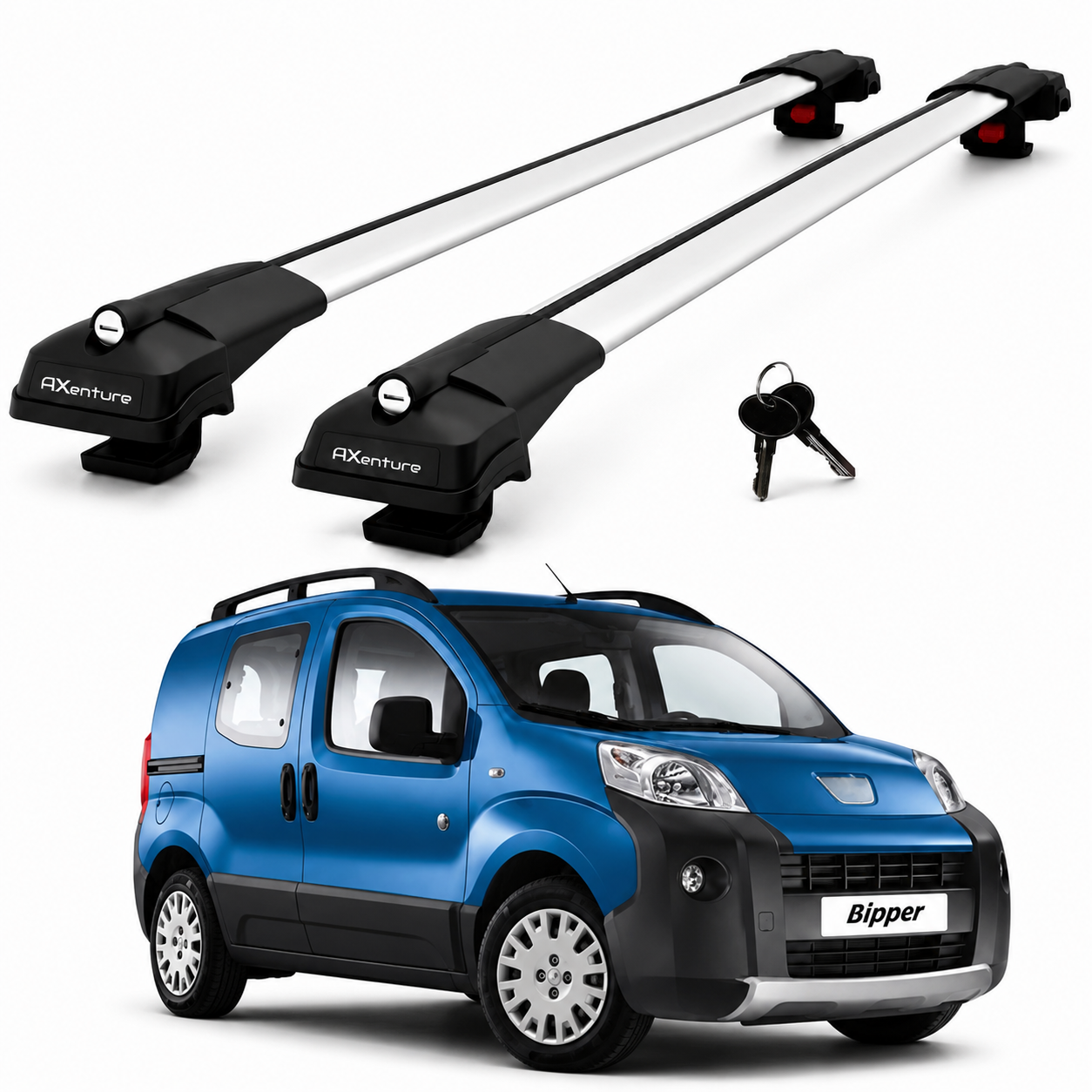2X Roof Bars for Peugeot Bipper 2008-2016 Lockable Roof Rack Cross Bars Grey