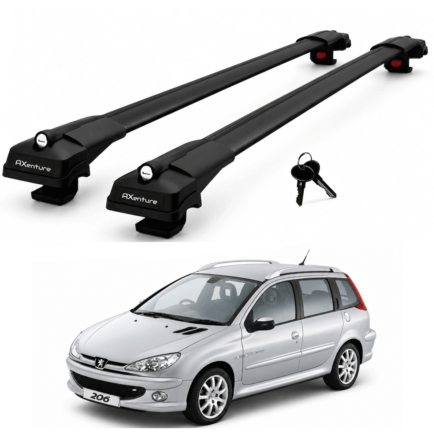 2X Roof Bars for Peugeot 206 Sw 2002-2006 Lockable Roof Rack Cross Bars Black