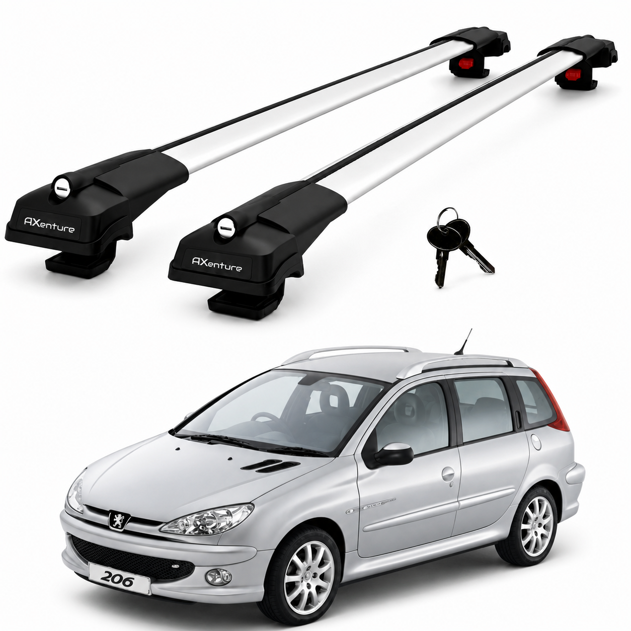2X Roof Bars for Peugeot 206 Sw 2002-2006 Lockable Roof Rack Cross Bars Grey