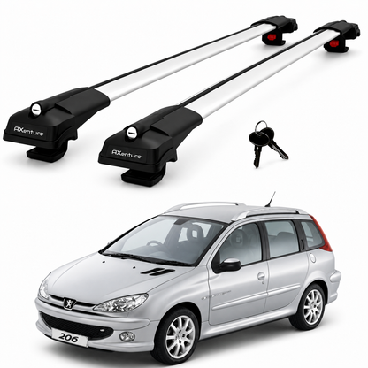 2X Roof Bars for Peugeot 206 Sw 2002-2006 Lockable Roof Rack Cross Bars Grey