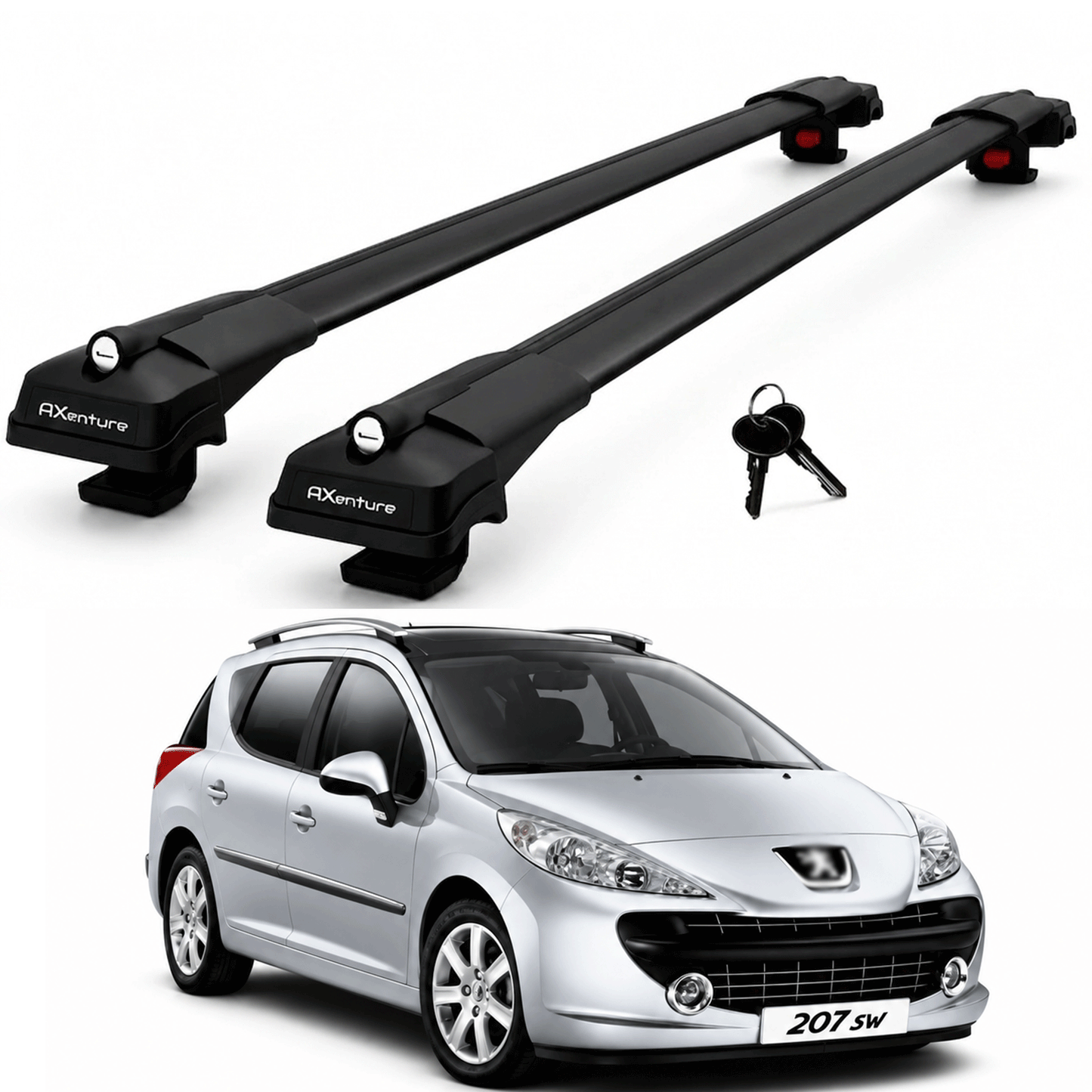 2X Roof Bars for Peugeot 207 Sw 2007-2012 Lockable Roof Rack Cross Bars Black