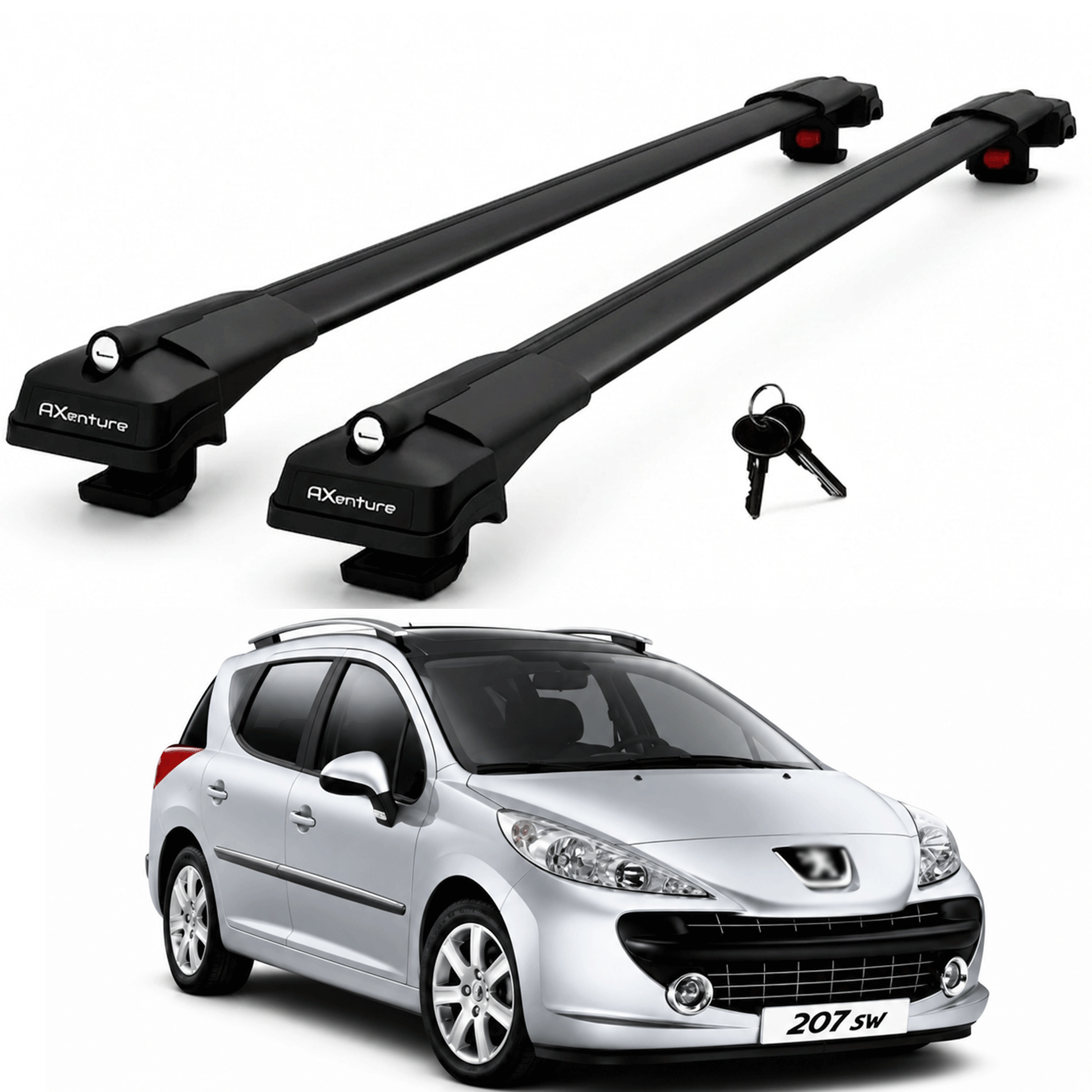 2X Roof Bars for Peugeot 207 Sw 2007-2012 Lockable Roof Rack Cross Bars Black