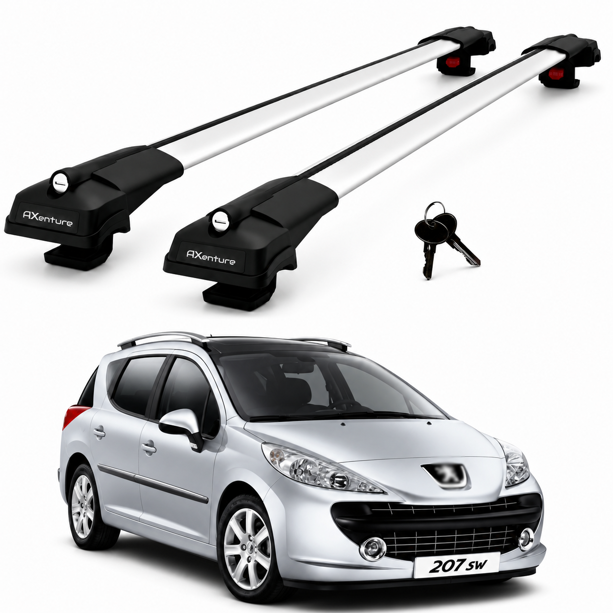 2X Roof Bars for Peugeot 207 Sw 2007-2012 Lockable Roof Rack Cross Bars Grey