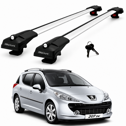 2X Roof Bars for Peugeot 207 Sw 2007-2012 Lockable Roof Rack Cross Bars Grey