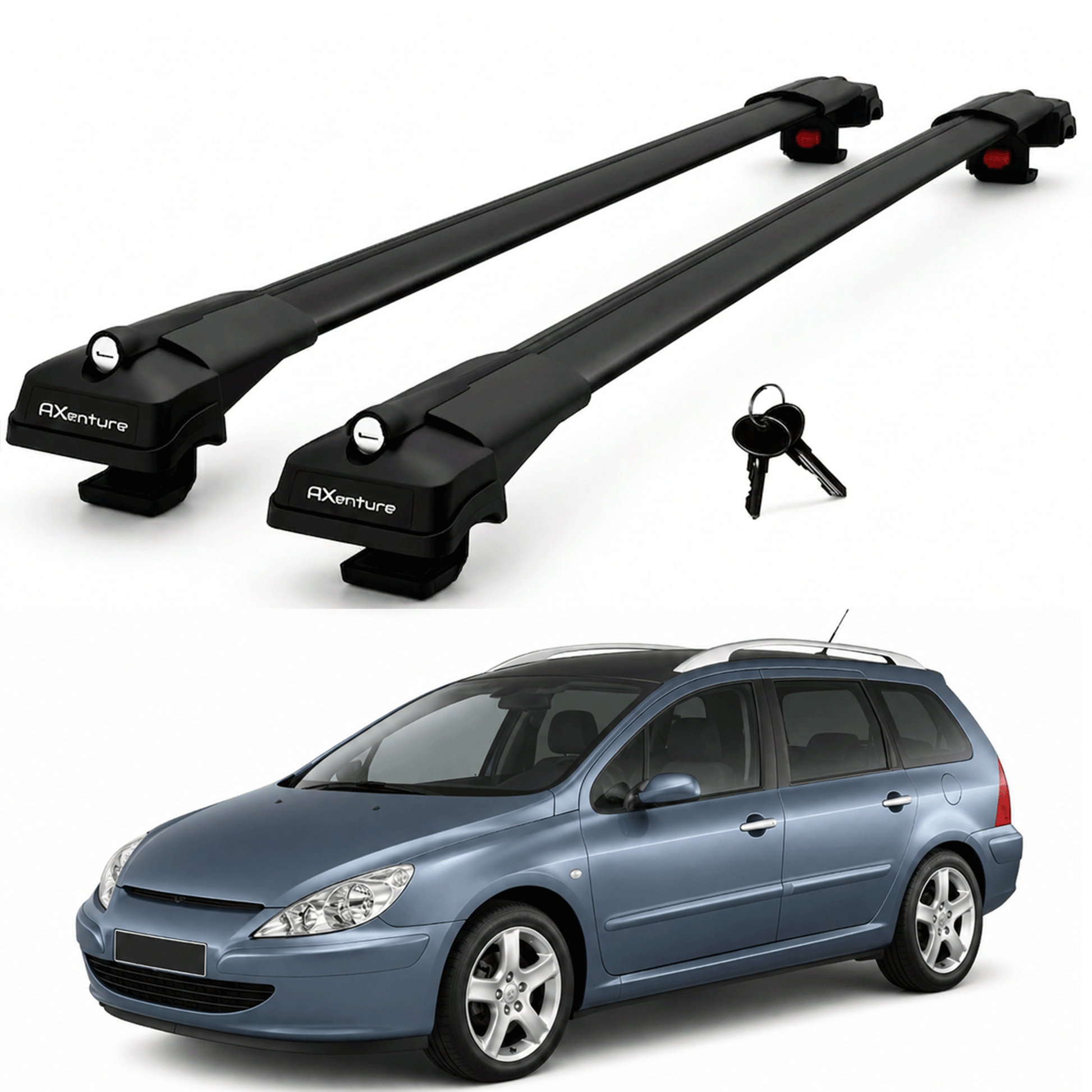 2X Roof Bars for Peugeot 307 Wagon 2001–2008 Lockable Roof Rack Cross Bars Black