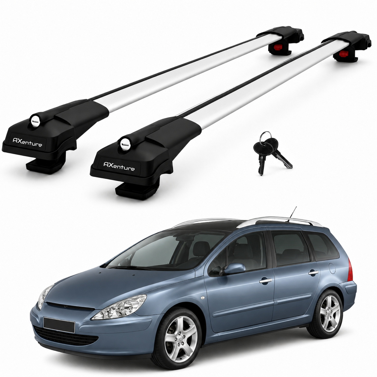 2X Roof Bars for Peugeot 307 Wagon 2001–2008 Lockable Roof Rack Cross Bars Grey