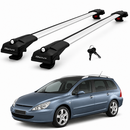 2X Roof Bars for Peugeot 307 Wagon 2001–2008 Lockable Roof Rack Cross Bars Grey