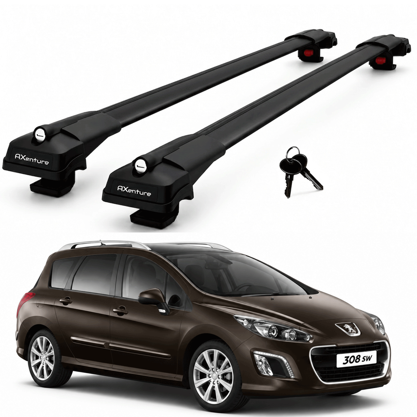 2X Roof Bars for Peugeot 308 Sw 2007–2013 Lockable Roof Rack Cross Bars Black