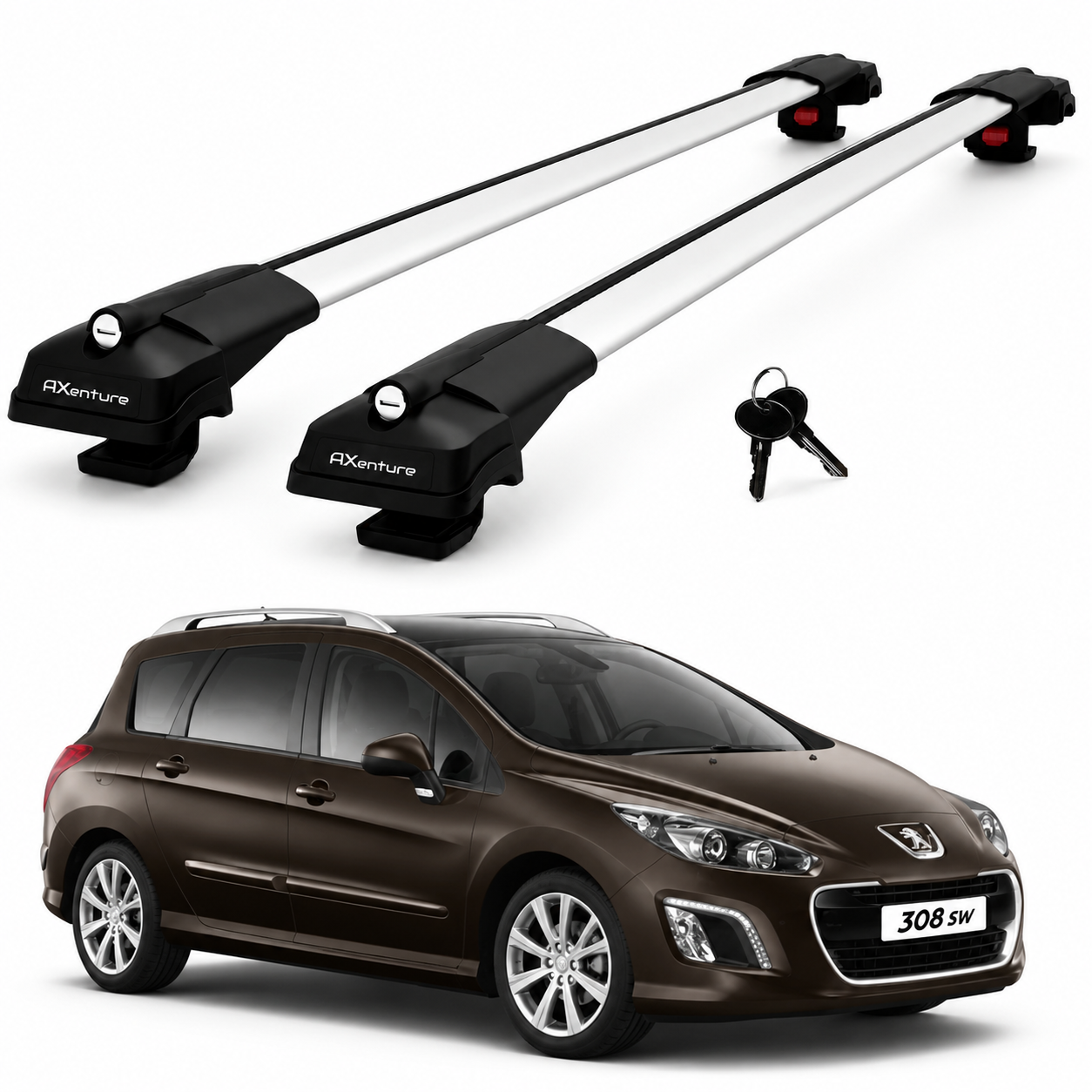 2X Roof Bars for Peugeot 308 Sw 2007–2013 Lockable Roof Rack Cross Bars Grey