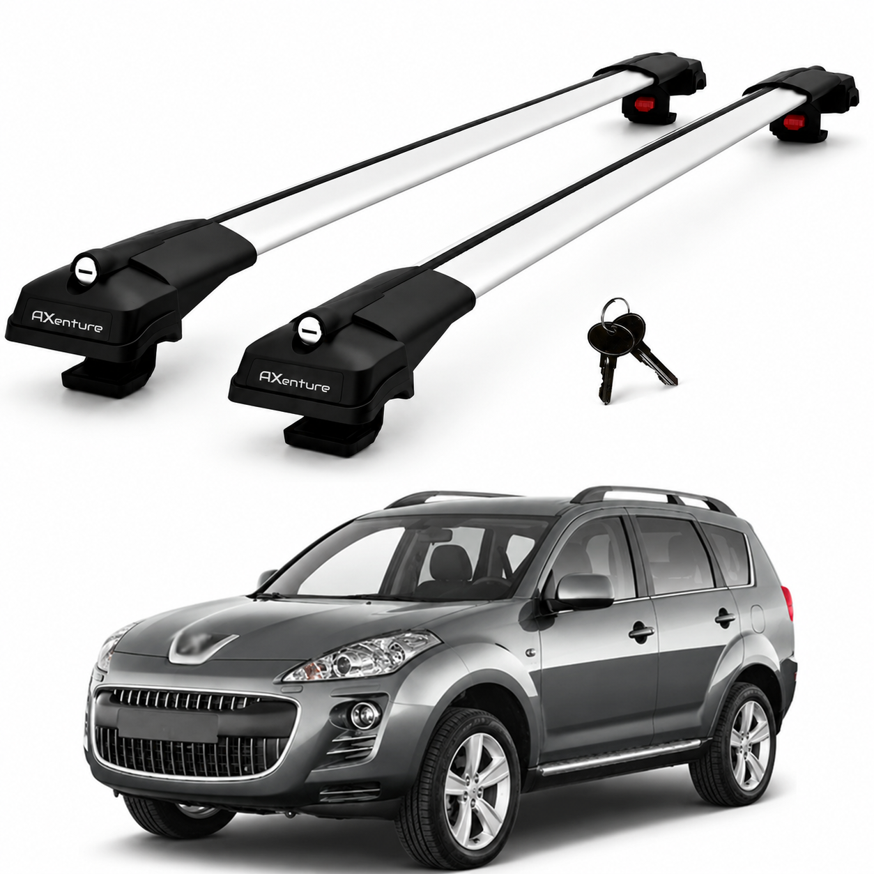 2X Roof Bars for Peugeot 4007 2008-2012 Lockable Roof Rack Cross Bars Grey