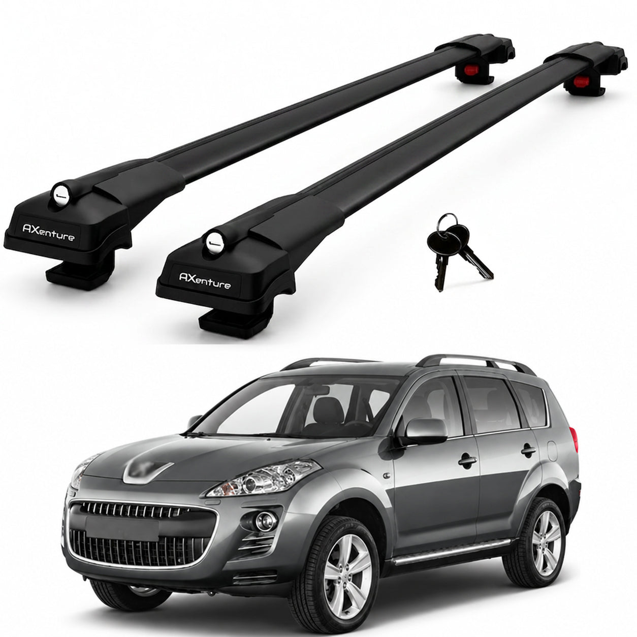 2X Roof Bars for Peugeot 4007 2008-2012 Lockable Roof Rack Cross Bars Black