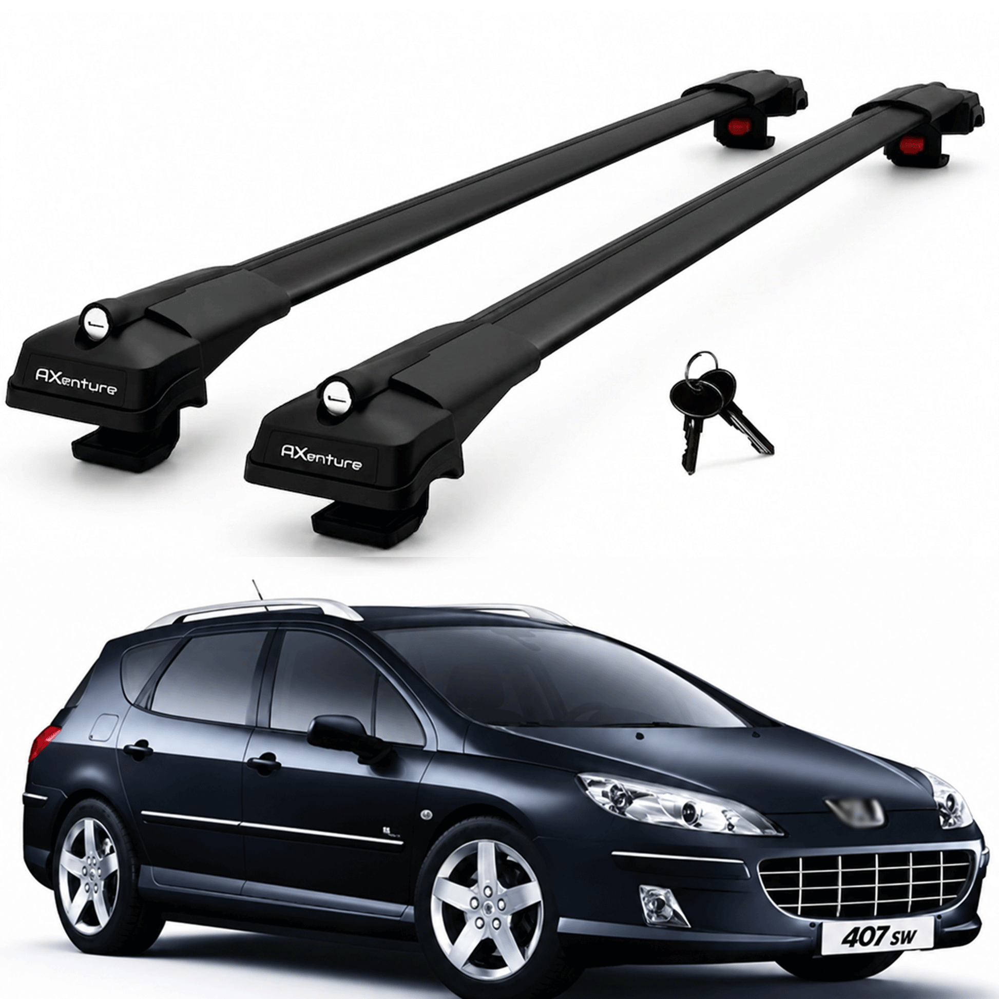 2X Roof Bars for Peugeot 407 Wagon 2004-2009 Lockable Roof Rack Cross Bars Black