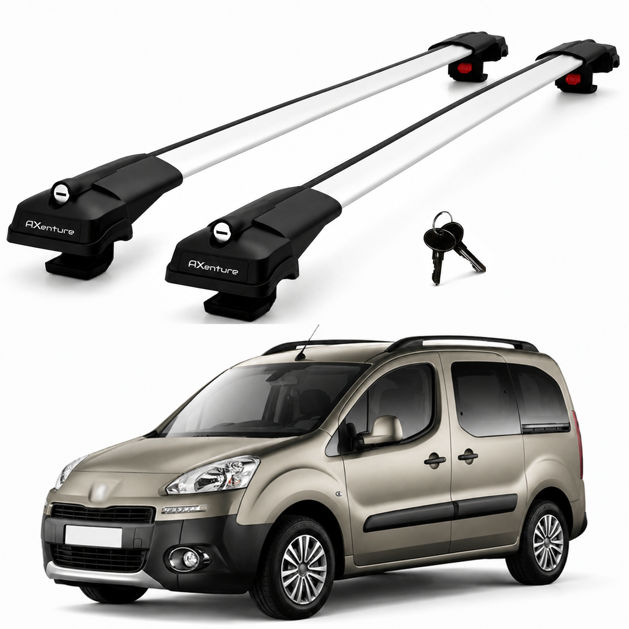 2X Roof Bars for Peugeot Partner 2008–2018 Lockable Roof Rack Cross Bars Grey