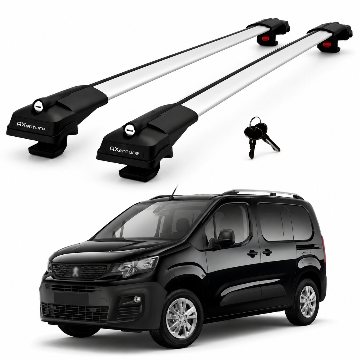 2X Roof Bars for Peugeot Partner Van 2019-2025 Lockable Roof Rack Cross Bar Grey
