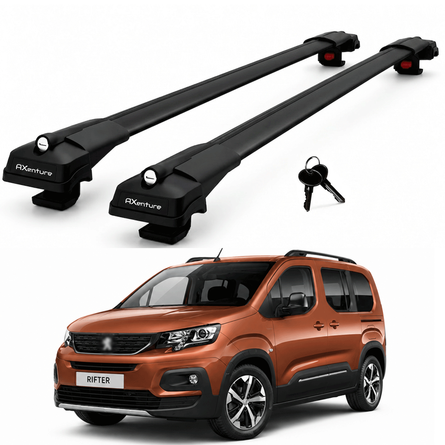 2X Roof Bars for Peugeot Rifter 2019-2022 Lockable Roof Rack Cross Bars Black