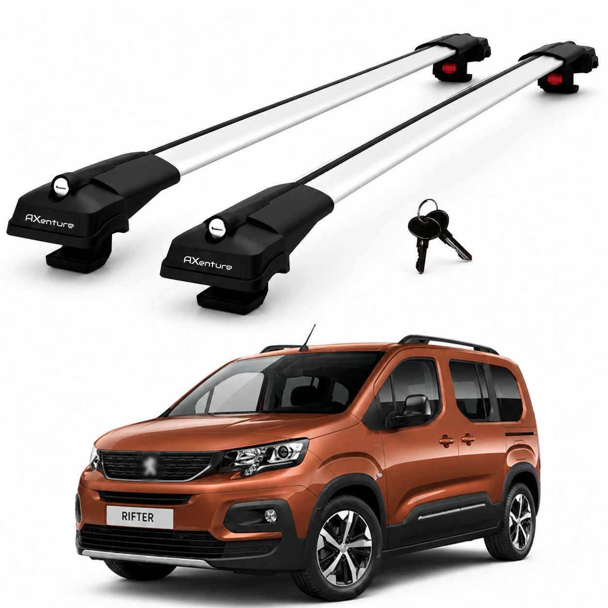 2X Roof Bars for Peugeot Rifter 2019-2022 Lockable Roof Rack Cross Bars Grey